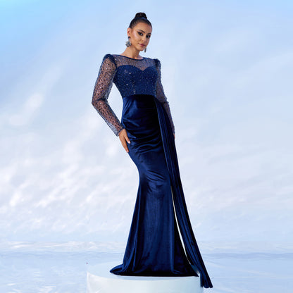Robe de soirée en velours bleu - Molinse
