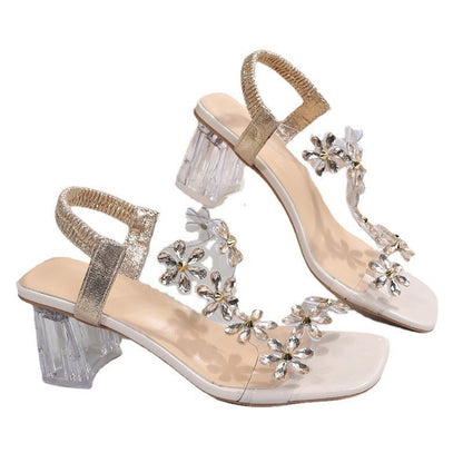 Sandales Élégantes à Talons Cristal et Fleurs Délicates - Molinse